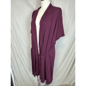 Athleta Nighttime Bliss Short Sleeve Womens XL Robe- Maroon Built-In Belt Tie
